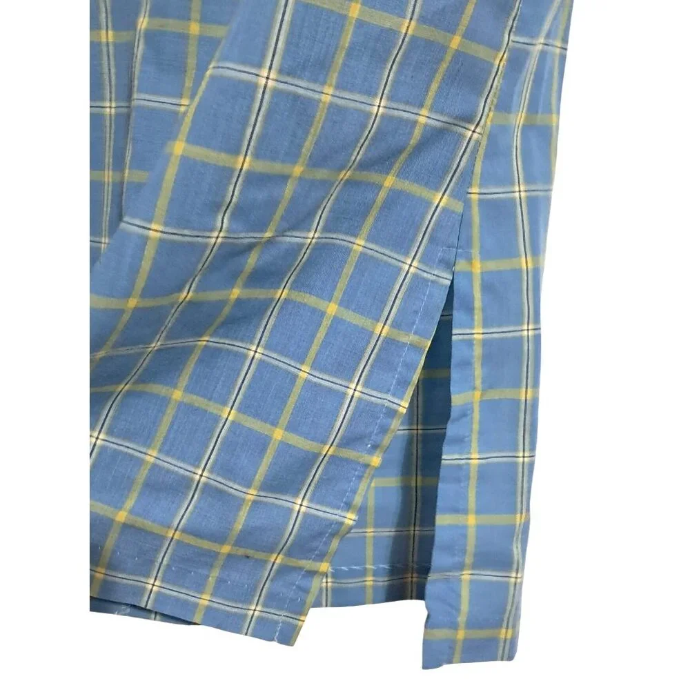Vintage Dagger Collar Shirt Size M 32 Blue &‎ Yellow Plaid Button-Up Carol Brent
